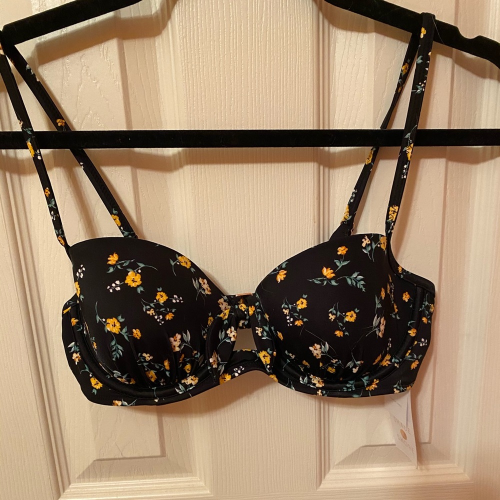Black and yellow floral bikini top